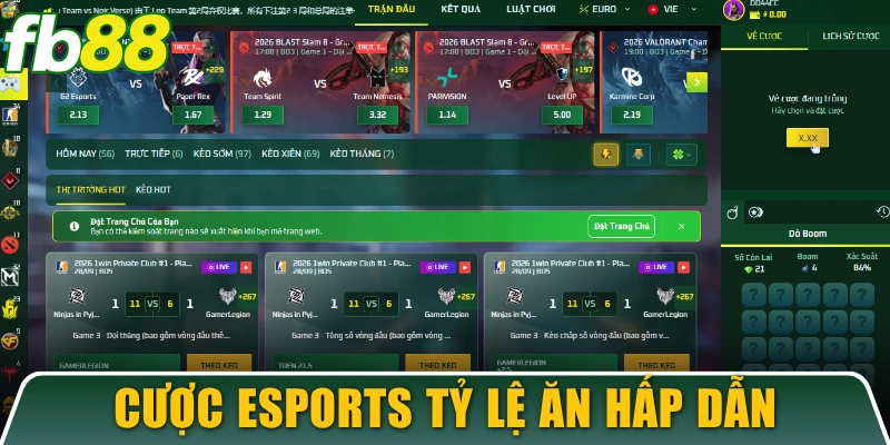 Cá cược Esports với tỷ lệ ăn hấp dẫn nhất